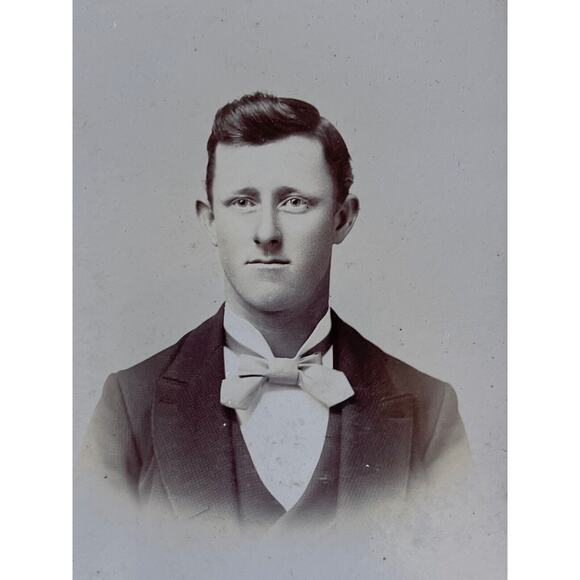 Antique Photo Cabinet Card 1900s BW Handsome Young Man Intricate Embossed Frame - Picture 1 of 4